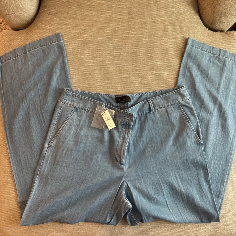 Talbots NWT Light Blue Lyocell Cotton Linen Trouser Pants Size 14